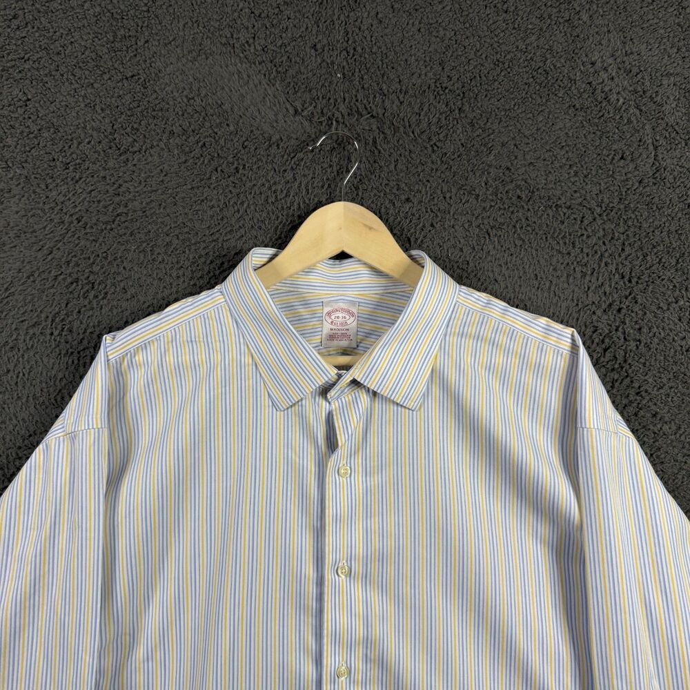 Brooks Brothers Shirt Mens 20 36 Blue Yellow Stripe Button Up Long Sleeve Preppy - Picture 2 of 10
